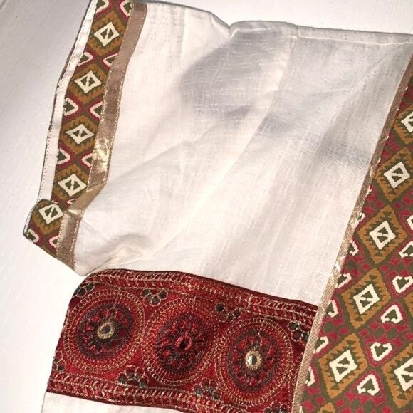 Sequin Crafts Womens Ethnic Dress L White & Red Patterned Cotton - Picture 5 of 9